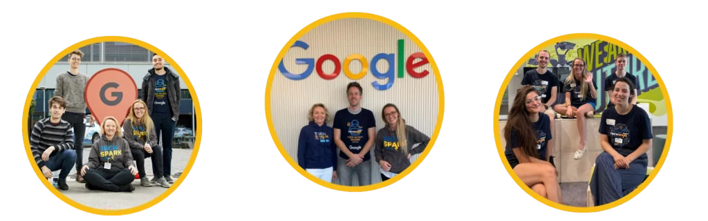 TechSpark team at Google Zurich, Kate, Marta and Jan at Google Hackathon, TechSpark team at Siemens in Zug